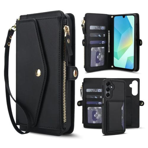 Funda de cuero desmontable con cordón para Samsung Galaxy A54 5G (negro)