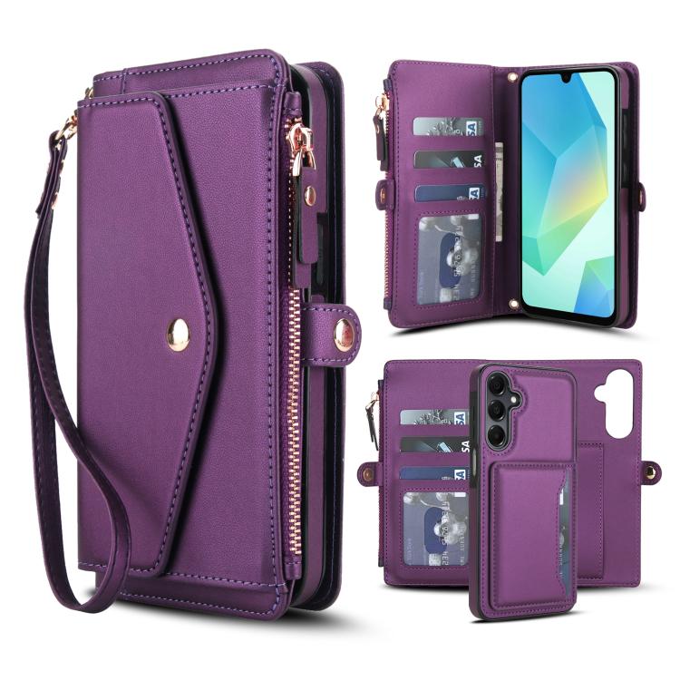Funda de cuero desmontable con cordón para Samsung Galaxy A54 5G (morado oscuro)