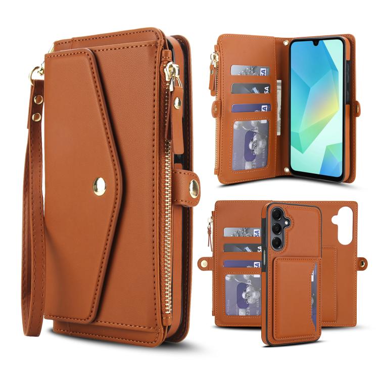 Funda de cuero desmontable con cordón para Samsung Galaxy A54 5G (marrón)
