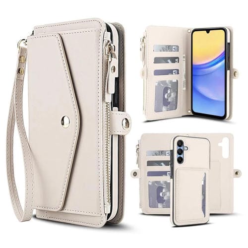 Funda de cuero desmontable con cordón para Samsung Galaxy A56 5G (blanco)