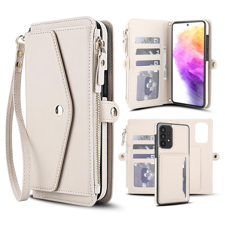 Funda de cuero desmontable con cordón para Samsung Galaxy A73 5G (blanco)