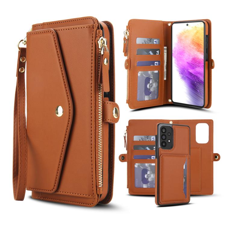 Funda de cuero desmontable con cordón para Samsung Galaxy A73 5G (marrón)