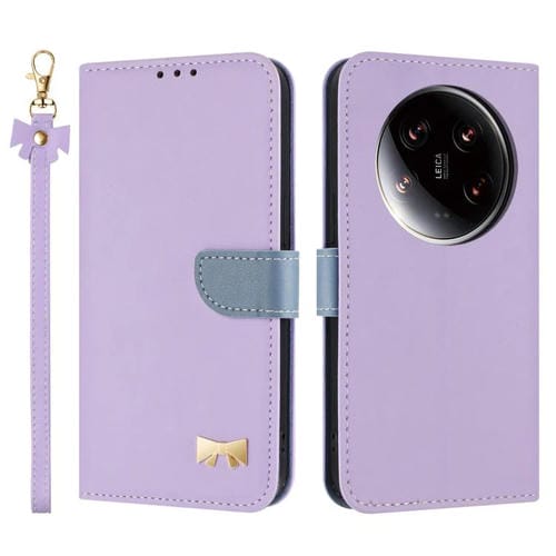 Funda de cuero con lazo metálico y correa para Xiaomi 14 Ultra (morado)