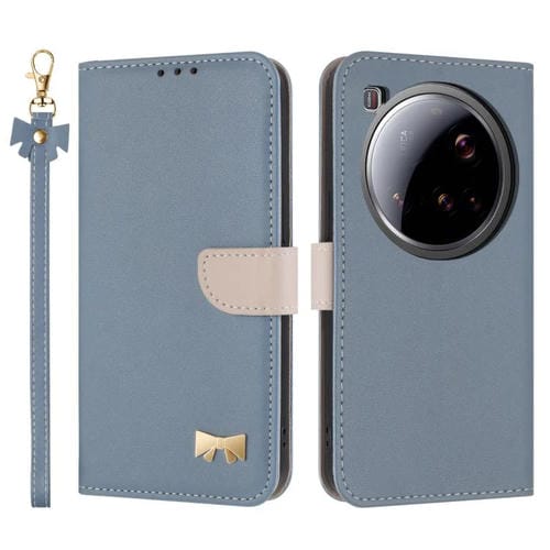 Funda de cuero con lazo metálico y correa para la mano para Xiaomi 15 Ultra (azul claro)