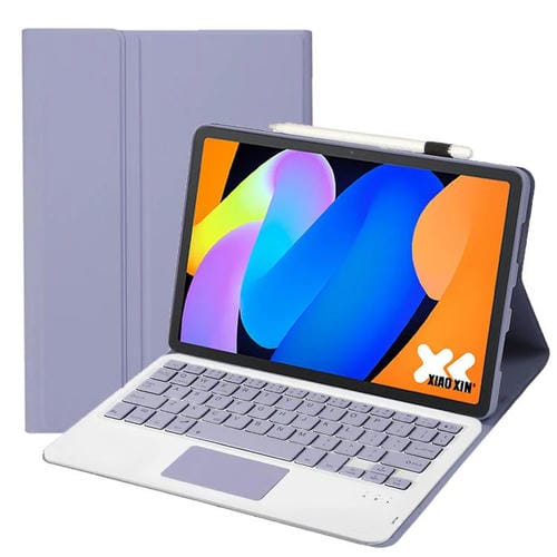 Funda ultrafina de cuero con teclado Bluetooth desmontable y panel táctil para Lenovo Xiaoxin Pad 11" 2025 AM31-A (blanco lavanda)