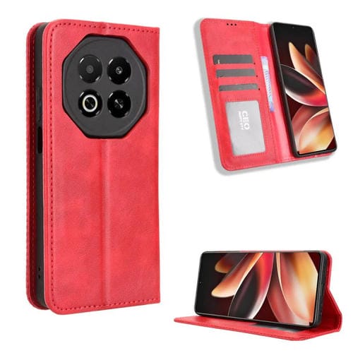Funda de cuero con textura retro y hebilla magnética para Meizu Note 16 5G (roja)