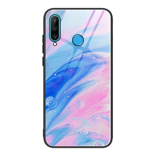 Para Huawei P30 lite / nova 4e Funda protectora de vidrio con patrón de mármol (DL05)