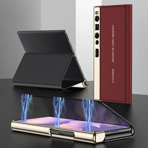 Funda plegable de cuero liso galvanizado GKK para Huawei Mate Xs 2 (negro)