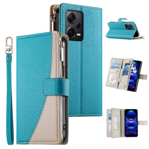 Funda de cuero con cremallera y mĂșltiples tarjetas para Redmi Note 12 Pro+ Global / Note 12 Explorer, con costuras y correa corta (azul)