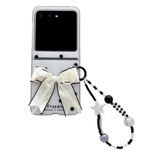 Funda para Motorola Razr 60/Razr 50 con diseño de puntos brillantes y lazo (blanca)
