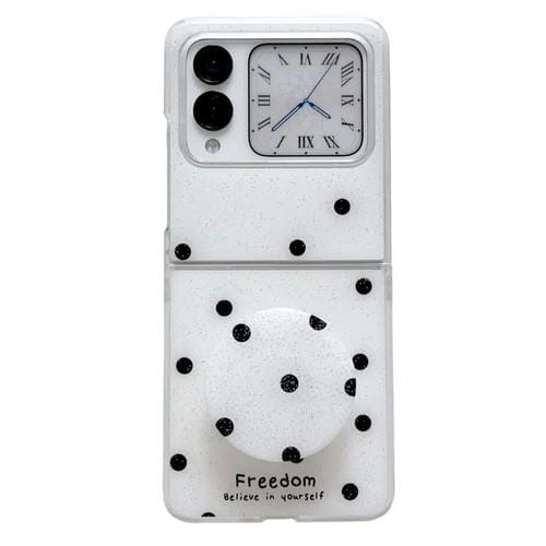 Funda con purpurina y puntos para Huawei Nova Flip (blanca)