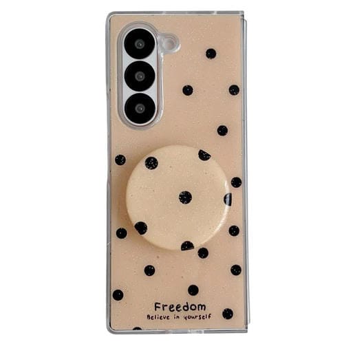 Funda para Samsung Galaxy Z Fold5 con diseño de puntos brillantes y soporte (dorada)