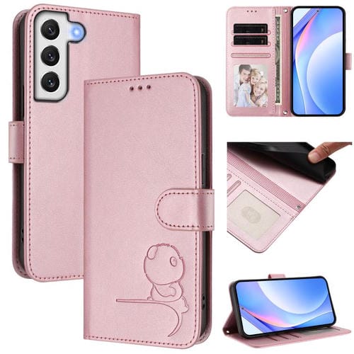 Funda de cuero con estampado RFID y cordón para Samsung Galaxy S22+ 5G (rosa)