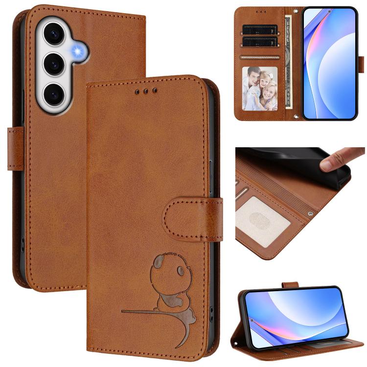 Funda de cuero con relieve RFID y cordón para Samsung Galaxy S24 FE 5G (marrón)