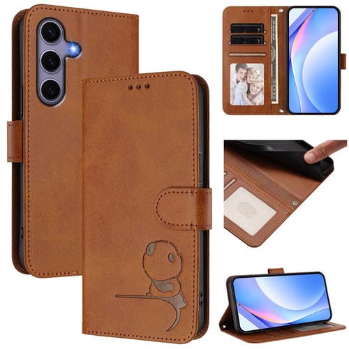 Funda de cuero con relieve RFID y cordón para Samsung Galaxy S25/S24 5G (marrón)