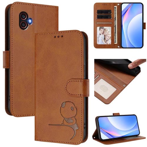 Funda de cuero con relieve RFID y cordón para Samsung Galaxy XCover6 Pro (marrón)