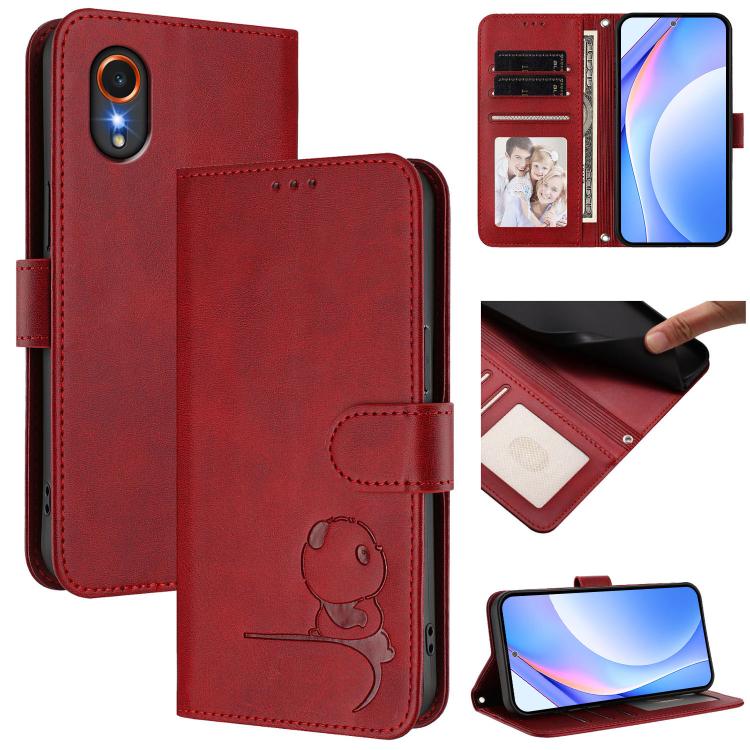 Funda de piel con grabado RFID y cordón para Samsung Galaxy XCover7 (rojo vino)