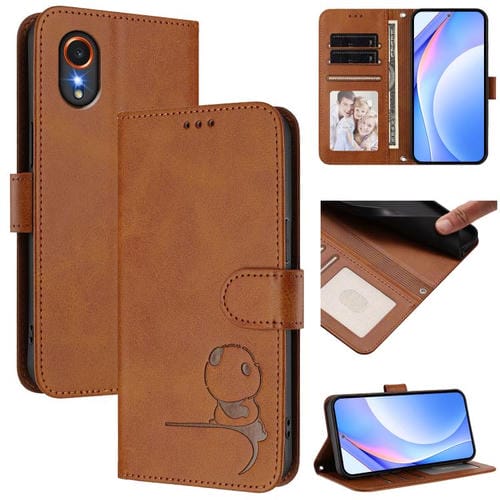 Funda de cuero con relieve RFID y cordón para Samsung Galaxy XCover7 (marrón)