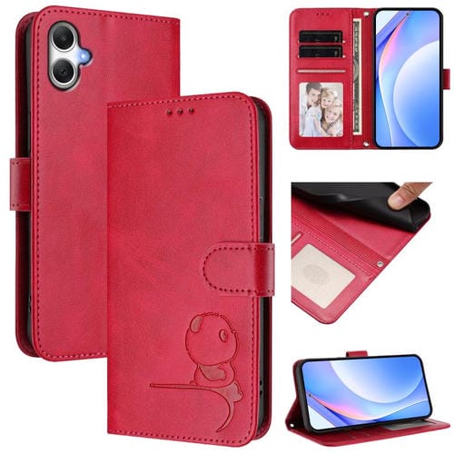 Funda de cuero con relieve RFID y cordón para Samsung Galaxy A06 4G/5G (rosa)