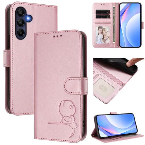 Funda de cuero con estampado de panda y RFID para Samsung Galaxy A16 4G/5G (rosa)