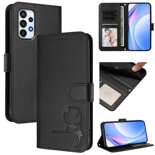 Funda de cuero con relieve RFID y cordón para Samsung Galaxy A23 4G/5G (negro)