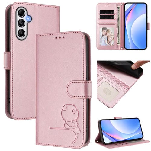 Funda de cuero con relieve RFID y cordón para Samsung Galaxy A35 5G (rosa)