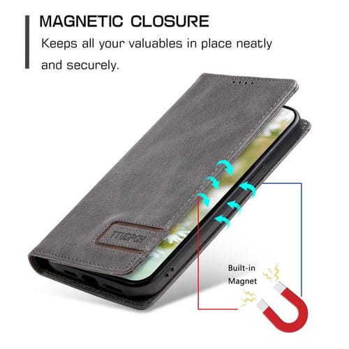 Funda de cuero magnético con textura retro RFID TTUDRCH para Motorola Edge 60 Pro (gris)
