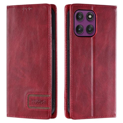 Funda de cuero magnético con textura retro RFID TTUDRCH para Motorola Edge 60 Pro (roja)