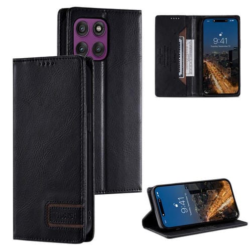 Funda de cuero magnético con textura retro RFID TTUDRCH para Motorola Edge 60 Pro (negro)