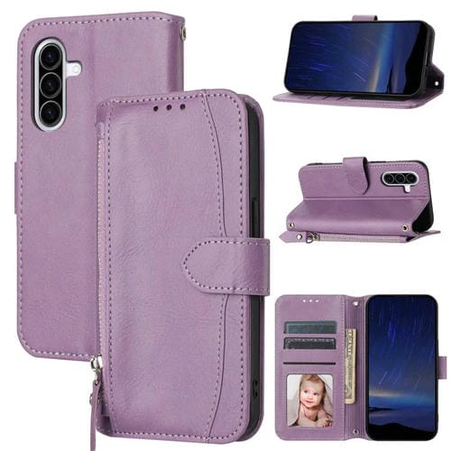 Funda de cuero con cremallera y diseño de cartera para Samsung Galaxy A17 5G / A26 5G (morado)