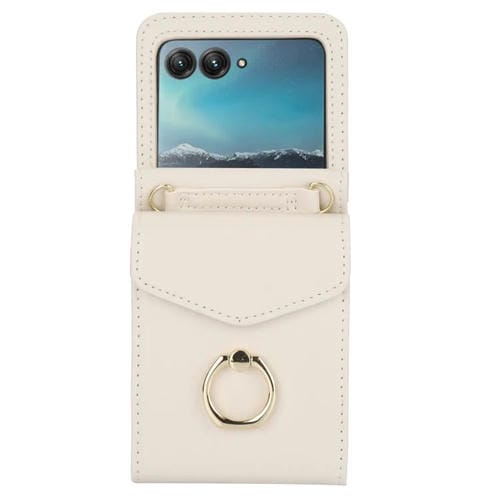 Funda para Motorola Razr 40 Ultra con ranura para tarjeta RFID y soporte de anillo (beige)