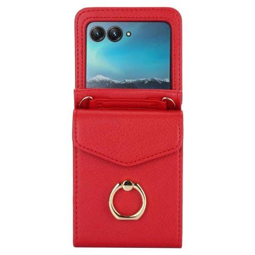 Funda para Motorola Razr 50 Ultra con ranura para tarjeta RFID y soporte de anillo (roja)