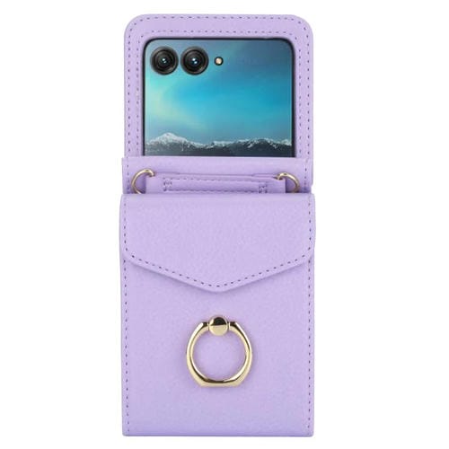 Funda para Motorola Razr 50 Ultra con ranura para tarjeta RFID y soporte de anillo (morado)