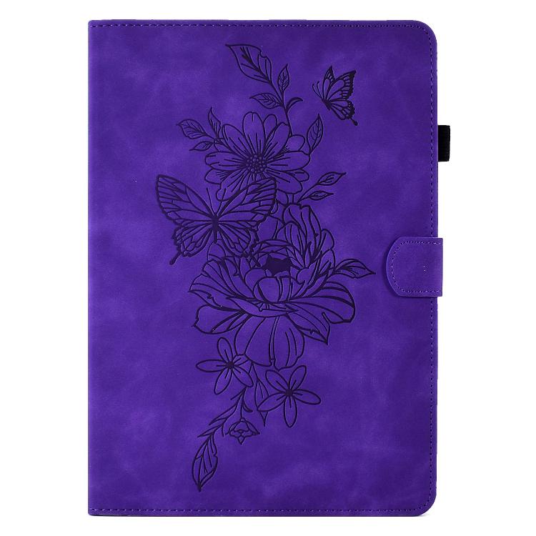 Funda de cuero con relieve de mariposa peonía para Xiaomi Redmi Pad 2 (morado)