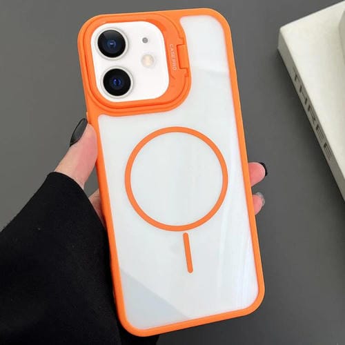 Estuche magnético MagSafe para iPhone 11 con soporte para lente de PC (naranja)