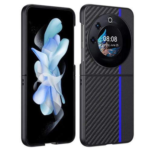 Funda ultrafina con textura de fibra de carbono para Tecno Phantom V Flip (negro y azul)
