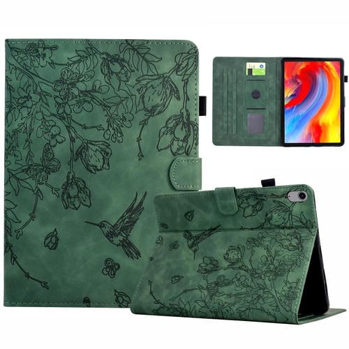 Funda de cuero inteligente con estampado de flores y pájaros para Xiaomi Redmi Pad 2 (verde)