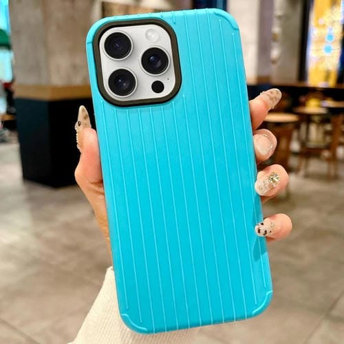 Funda MagSafe de cobertura total para iPhone 12 Pro Max con diseño inspirado en equipaje (azul claro)