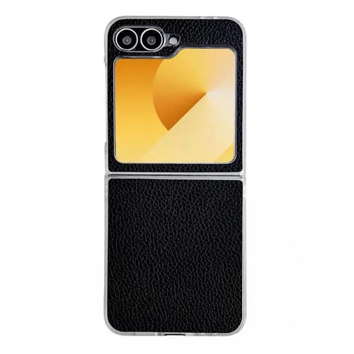 Funda de cuero transparente con textura de lichi para Samsung Galaxy Z Flip5 (negro)