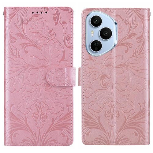Funda de cuero con estampado floral en relieve para Honor 400 Pro Global (160,8 mm) (rosa)
