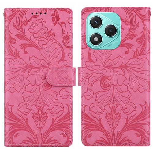 Funda de cuero con estampado floral en relieve global para Honor 400 Lite (rosa rojo)