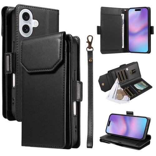 Funda de cuero con tarjetero para iPhone 17 con correa (negra)