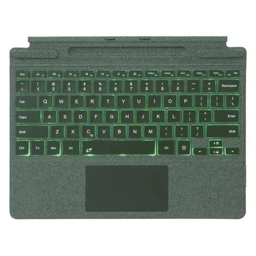 Teclado Bluetooth con retroiluminación de un solo color y panel táctil para Microsoft Surface Pro 9/10/11/12 (verde)