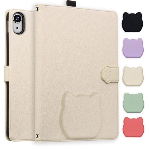 Funda inteligente de piel de lichi con tacto de gato para iPad 2025/2022 (blanco albaricoque)
