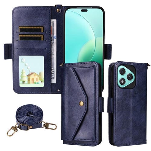 Funda de piel de vacuno cruzada con ranuras para múltiples tarjetas para Honor 400 Lite (azul)