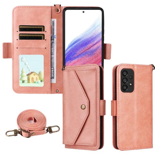Funda de piel de vacuno cruzada con ranuras para múltiples tarjetas para Samsung Galaxy A53 5G (rosa)