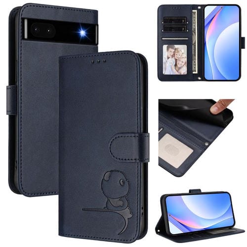 Funda de cuero con estampado RFID y cordón para Google Pixel 6a (azul)