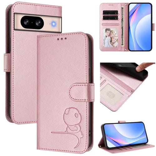Funda de cuero con estampado RFID y cordón para Google Pixel 8 (rosa)