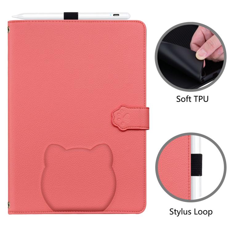 Funda de piel de lichi con tacto de gato para Xiaomi Pad 7 (rojo sandía)