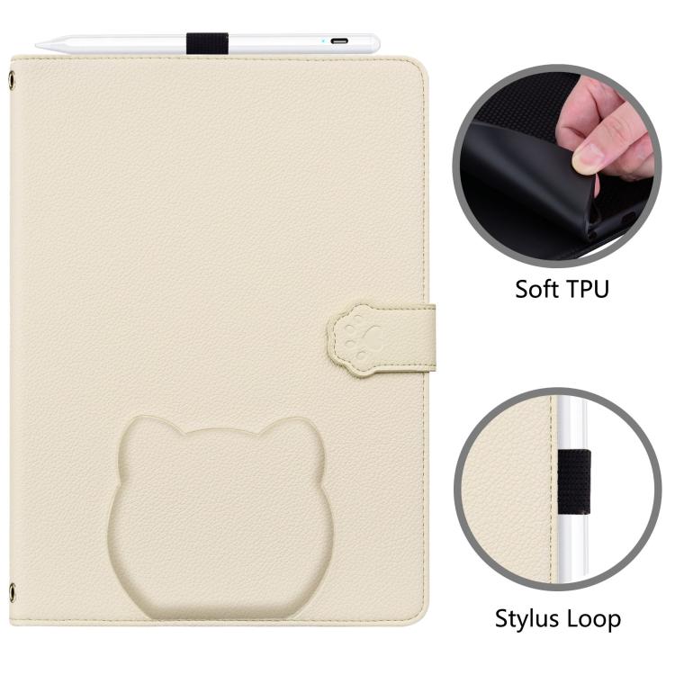 Funda de piel de lichi con tacto de gato para Xiaomi Pad 7 (blanco albaricoque)